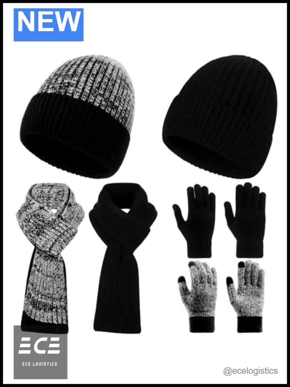 Knit Beanie Scarf Glove Set Fleece Lined Touchscreen Winter Gift